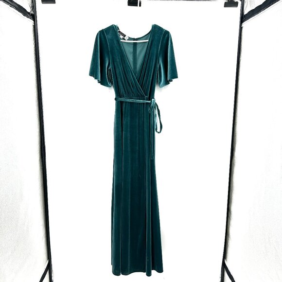 Celebrate DB Studio Green Velvet Short Sleeve Maxi Dress Women's 8 - Picture 1 of 6